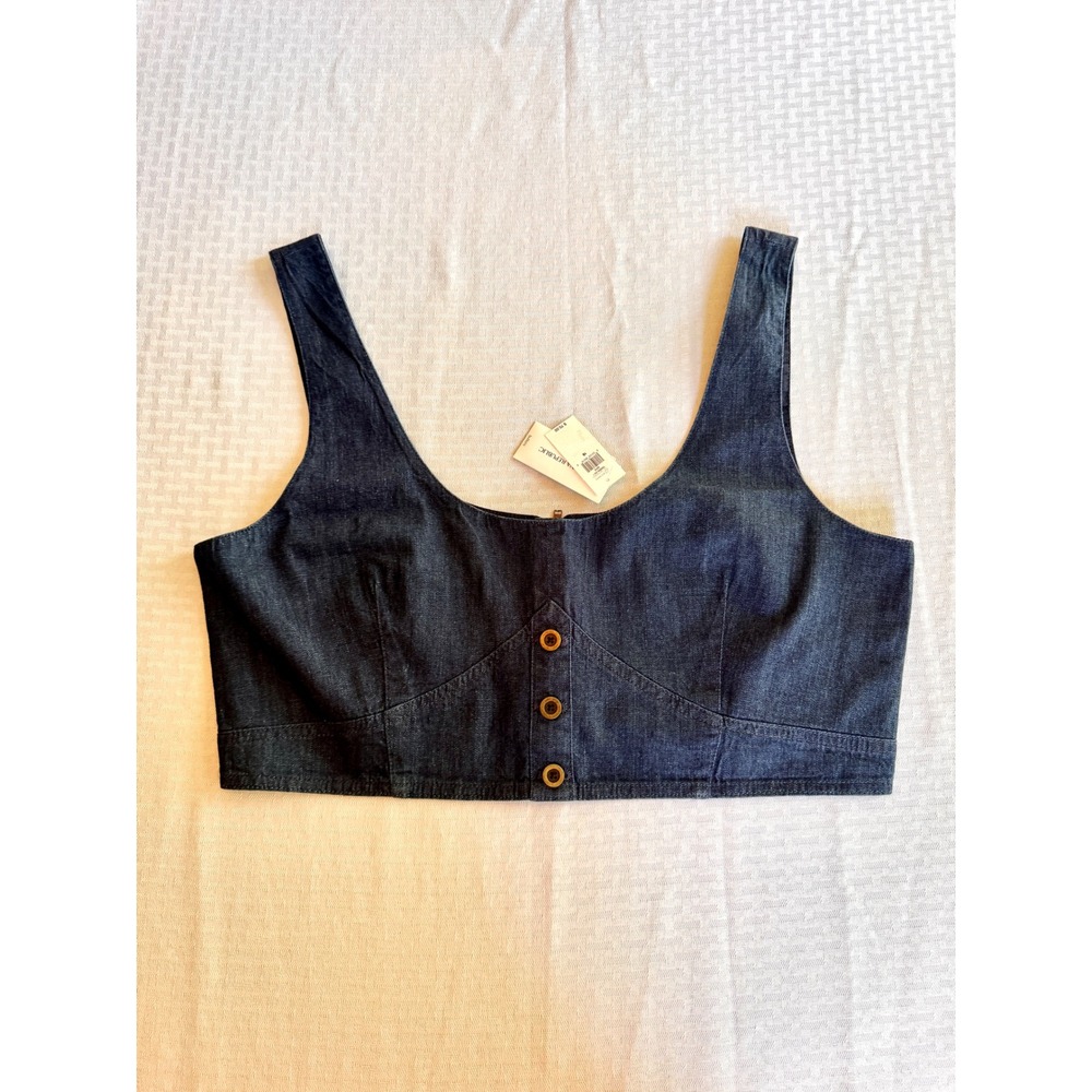 Banana Republic Denim Corset Crop Top Vest Dark Wash Indigo Blue Size 16 NWT